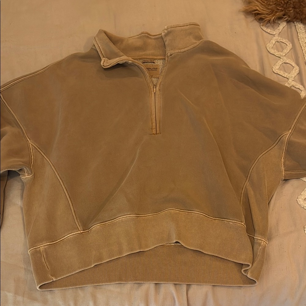 Abercrombie & Fitch Tan Quarter-Zip Sweatshirt